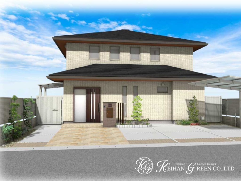 タイルの色ムラが美しく広がる開放的なアプローチ