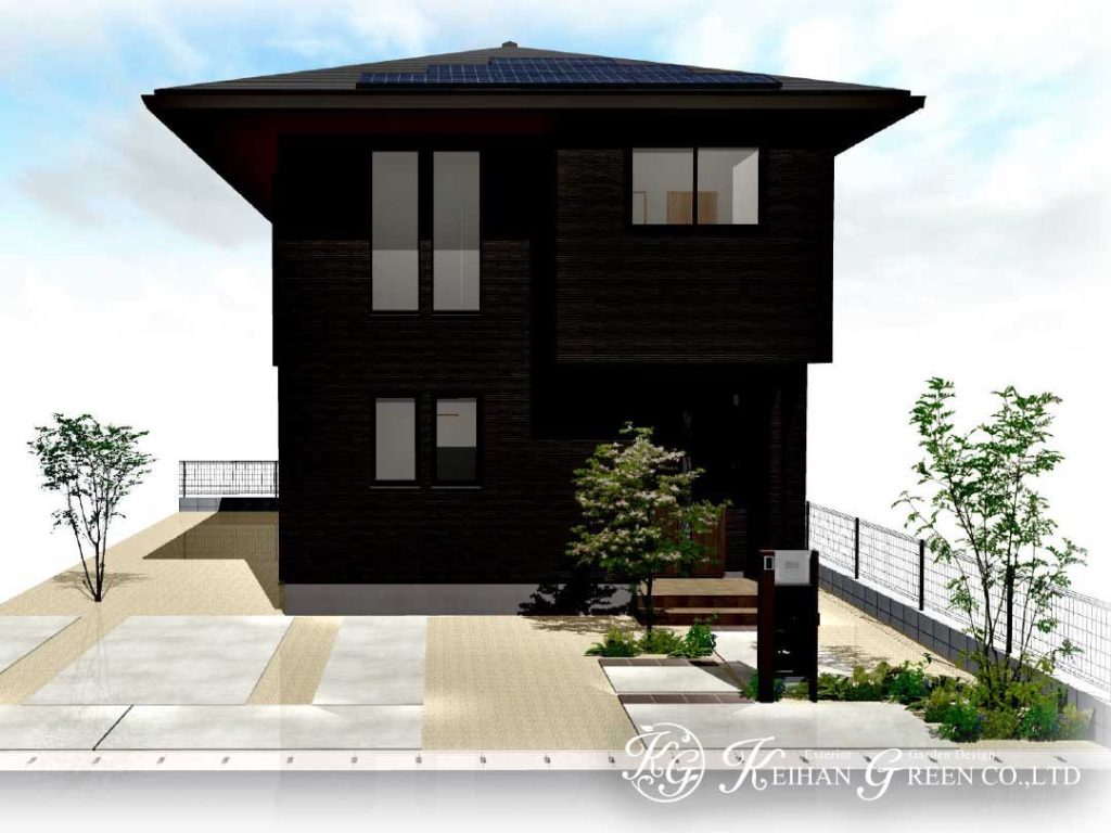 シンプルデザインのオープン外構