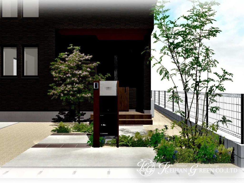 シンプルデザインのオープン外構