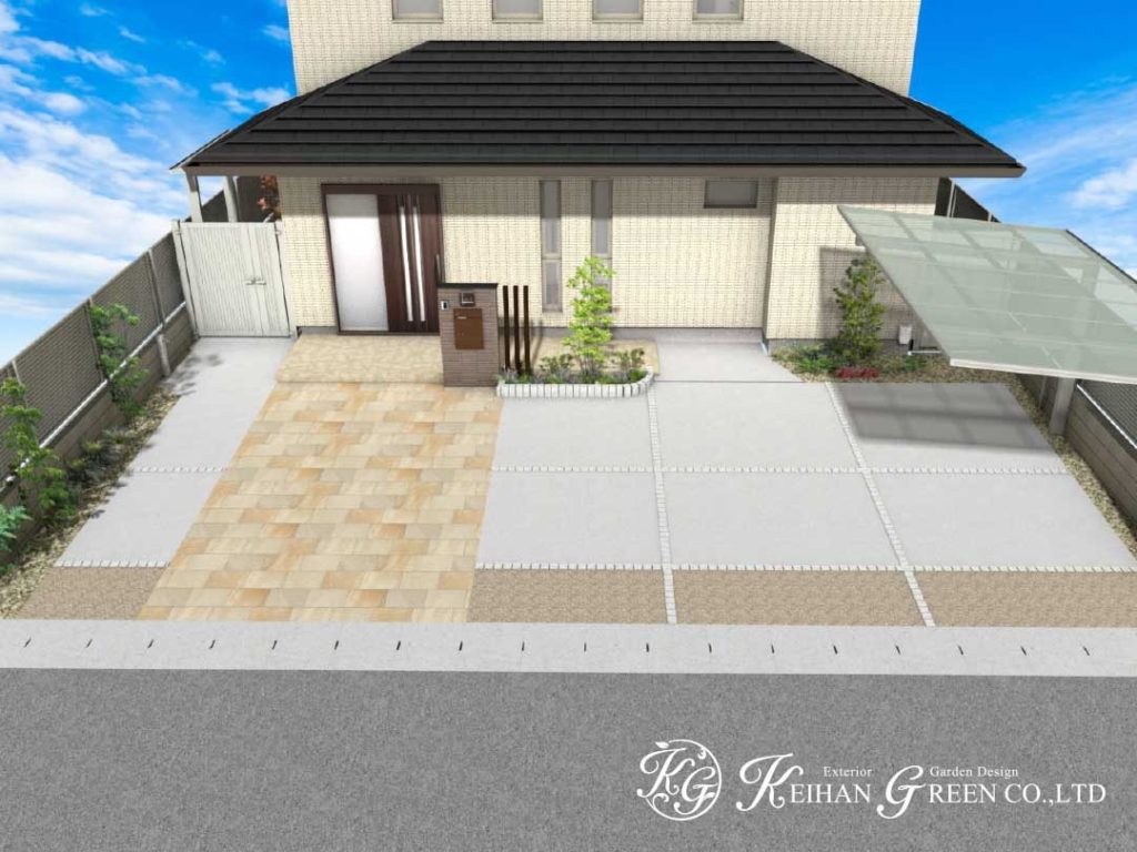 タイルの色ムラが美しく広がる開放的なアプローチ