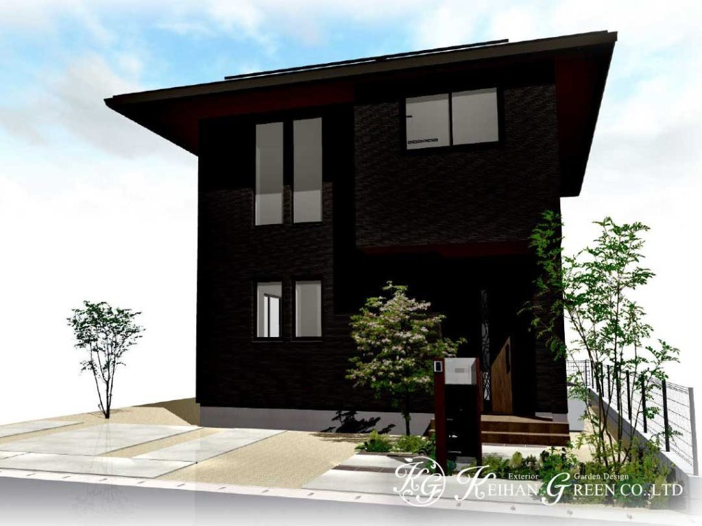 シンプルデザインのオープン外構