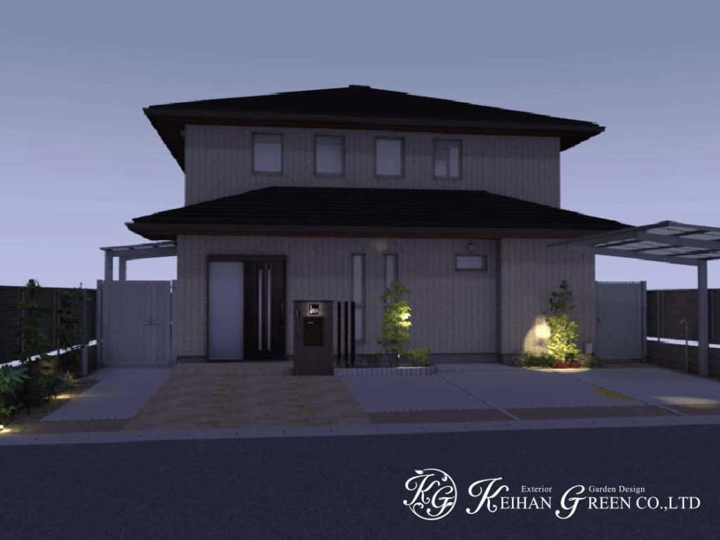 タイルの色ムラが美しく広がる開放的なアプローチ