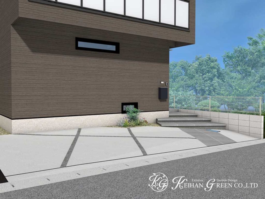 奥行きの感じられる狭小地外構