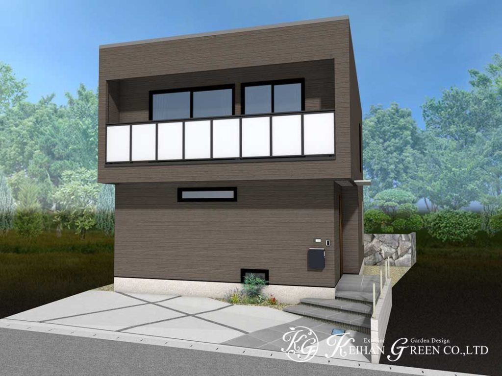 奥行きの感じられる狭小地外構