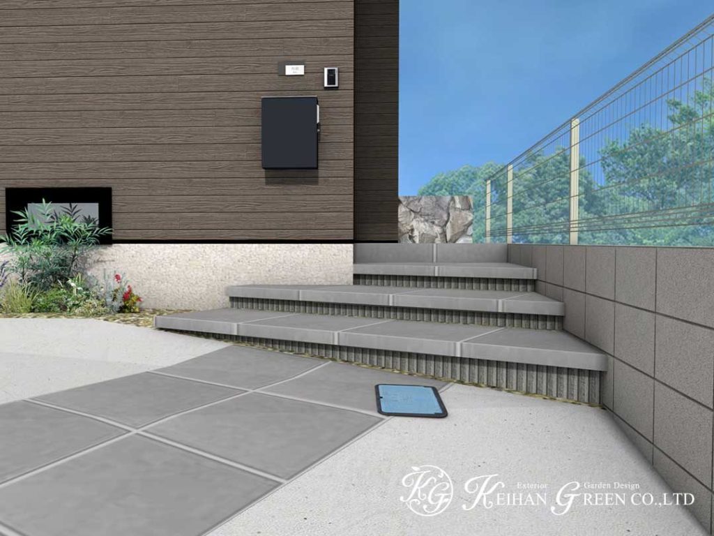 奥行きの感じられる狭小地外構