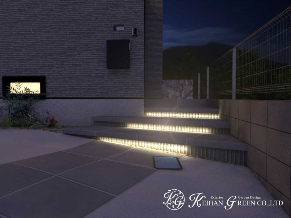 奥行きの感じられる狭小地外構