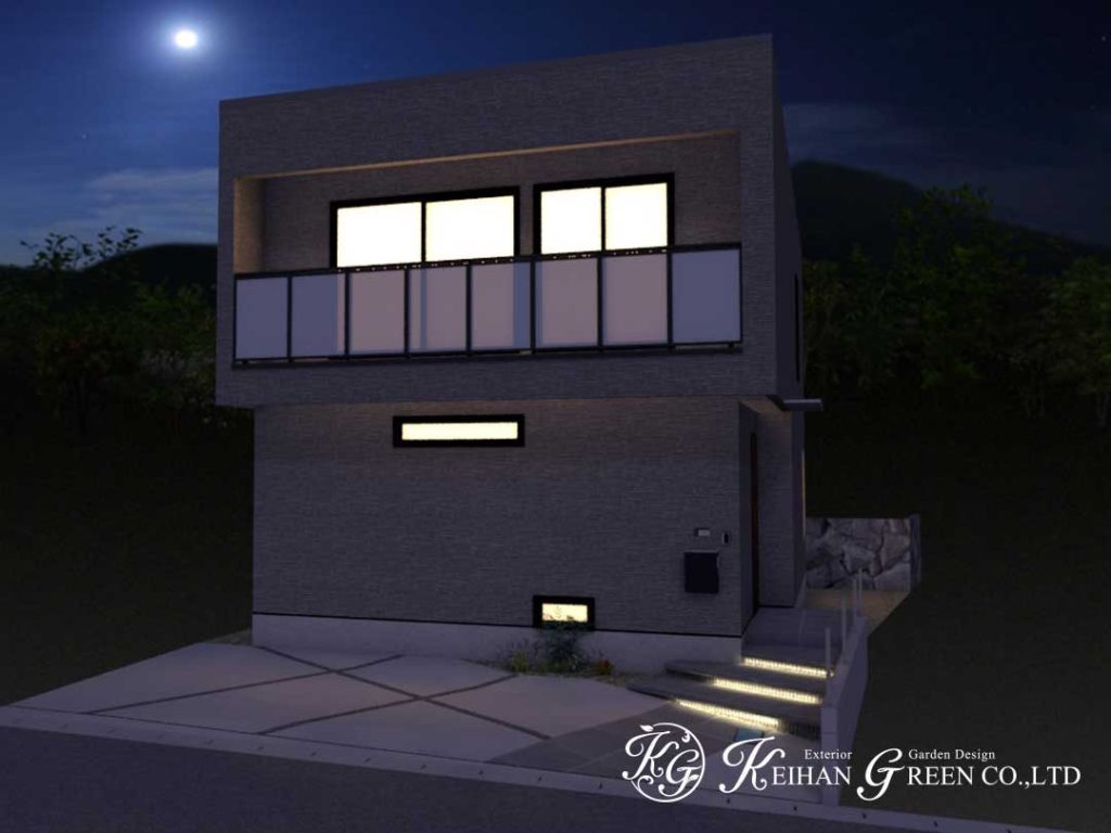 奥行きの感じられる狭小地外構