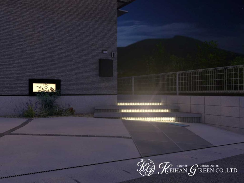 奥行きの感じられる狭小地外構