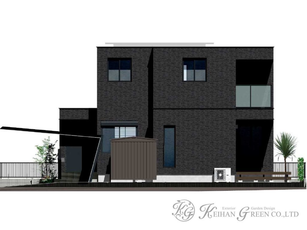 黒を基調にスタイリッシュな外構