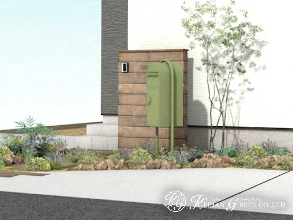 疑似枕木を使ったナチュラルテイストの門まわり