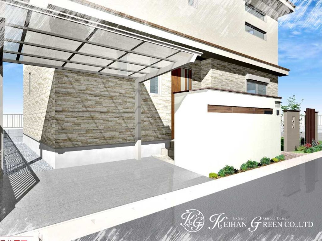 ナチュラルデザインの門柱と袖壁