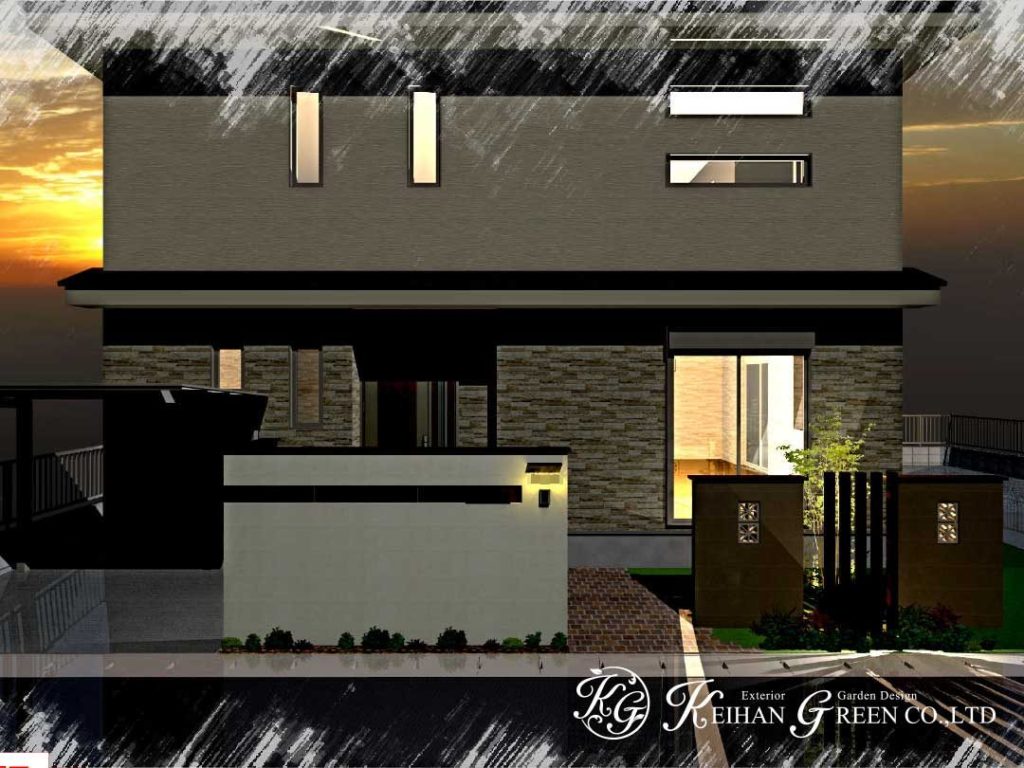 ナチュラルデザインの門柱と袖壁