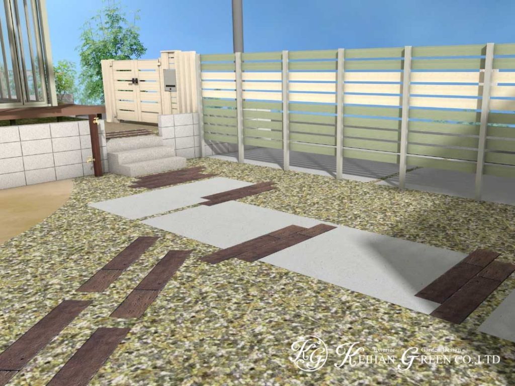 ハーブグリーンとホワイトの組み合わせで爽やかな外まわりに