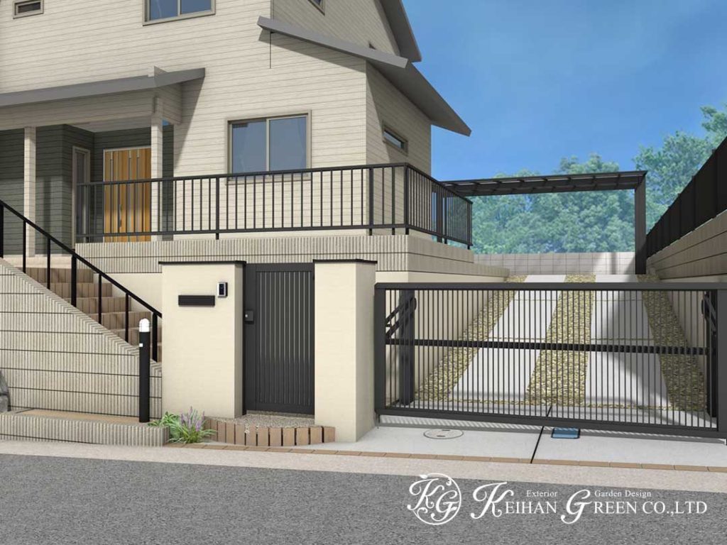 シンプルな中にも柔らかさのあるクローズ外構