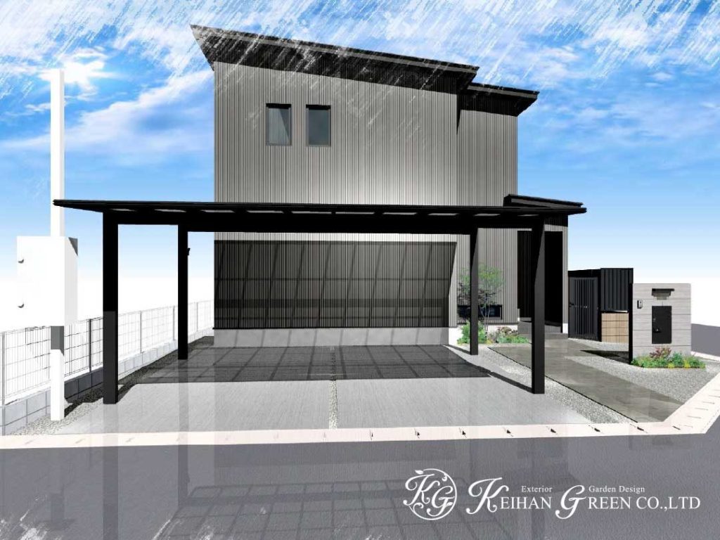 ブラックをアクセントにしたナチュラルモダン外構
