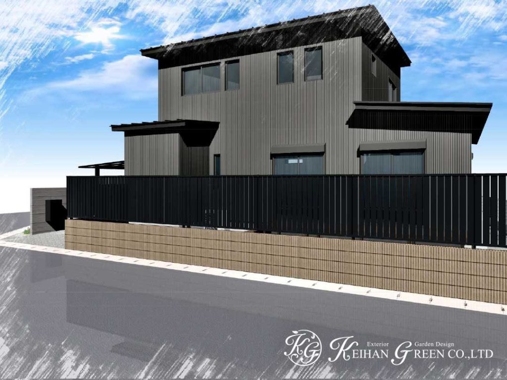 ブラックをアクセントにしたナチュラルモダン外構