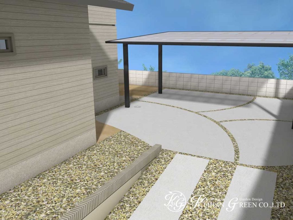 シンプルな中にも柔らかさのあるクローズ外構