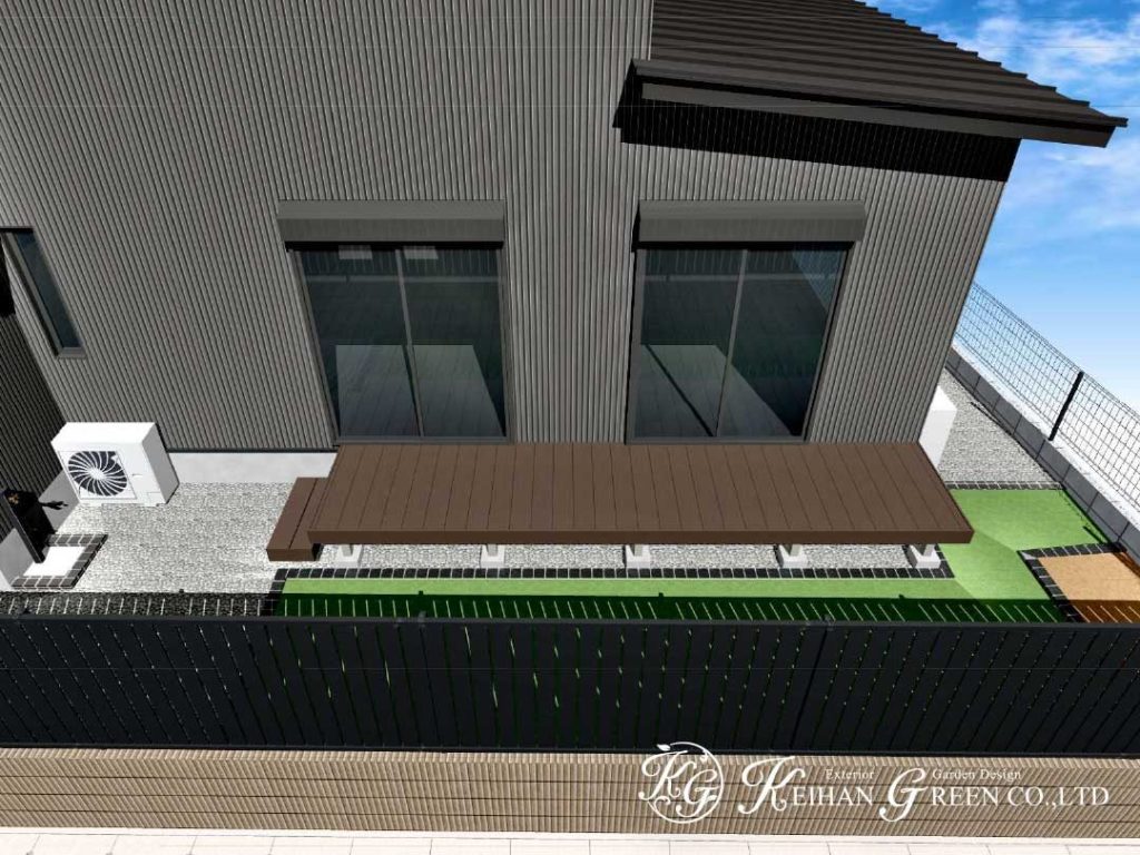 ブラックをアクセントにしたナチュラルモダン外構