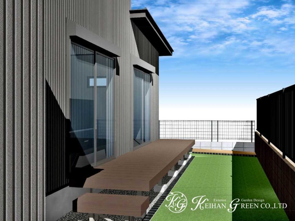 ブラックをアクセントにしたナチュラルモダン外構