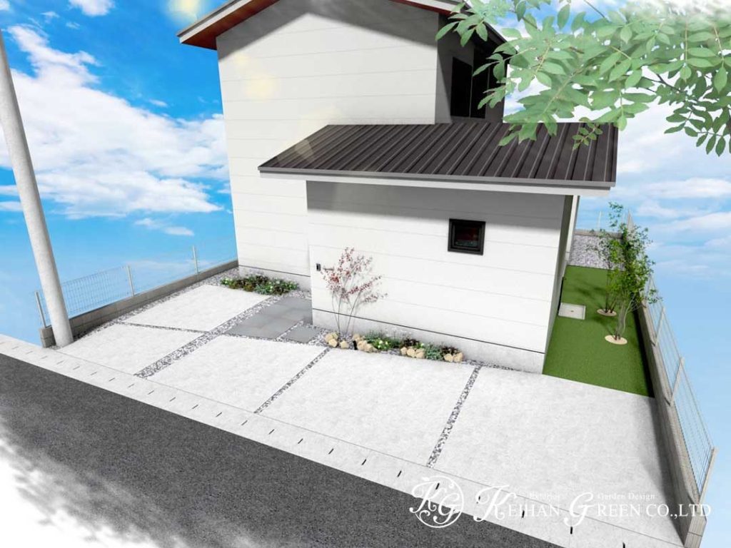 奥行きを感じるシンプルモダンなエントランス