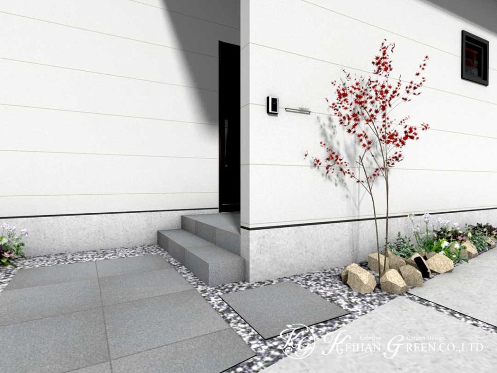 奥行きを感じるシンプルモダンなエントランス