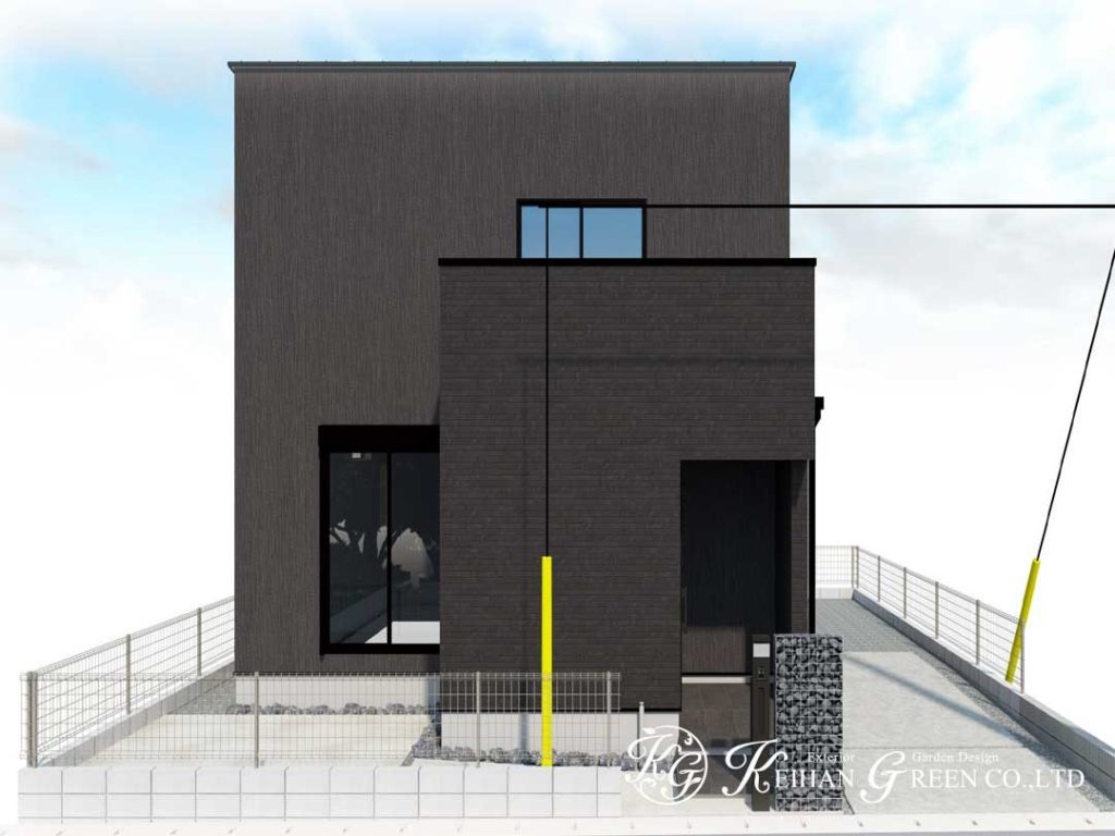 ガビオン門柱と機能門柱を組み合わせ