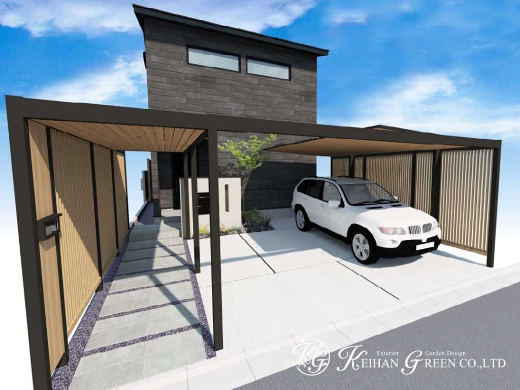 ナチュラルだけどかっこいい、ブラック×木目のファサード