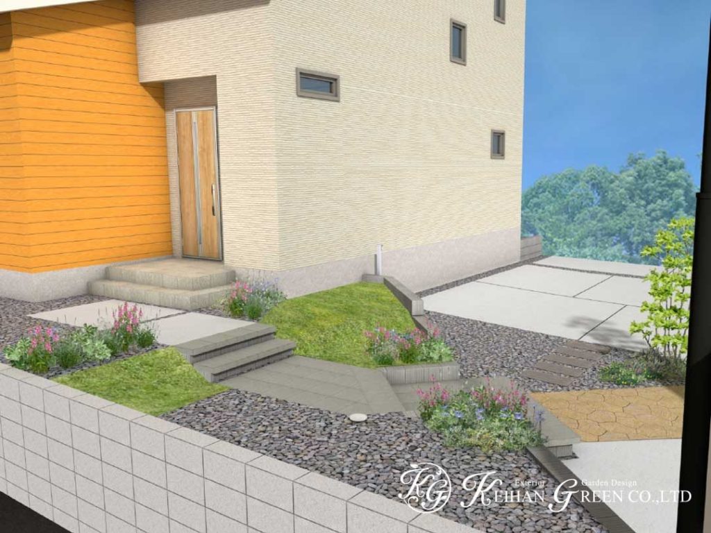 さりげなく個性を表現するミニマルデザインのオープン外構