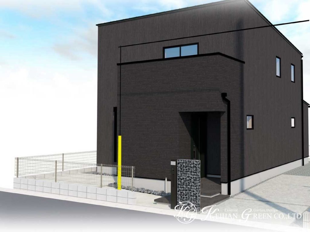 ガビオン門柱と機能門柱を組み合わせ