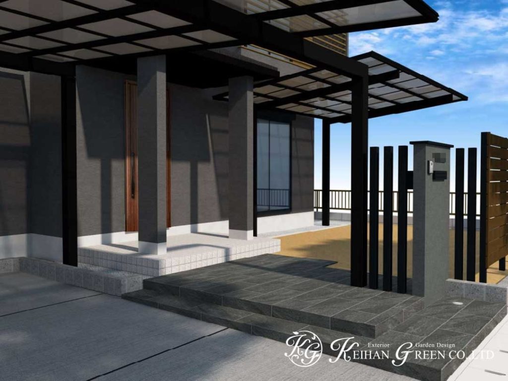 敷地いっぱいのカーポートとテラス屋根で最大限に使いやすい外まわりに