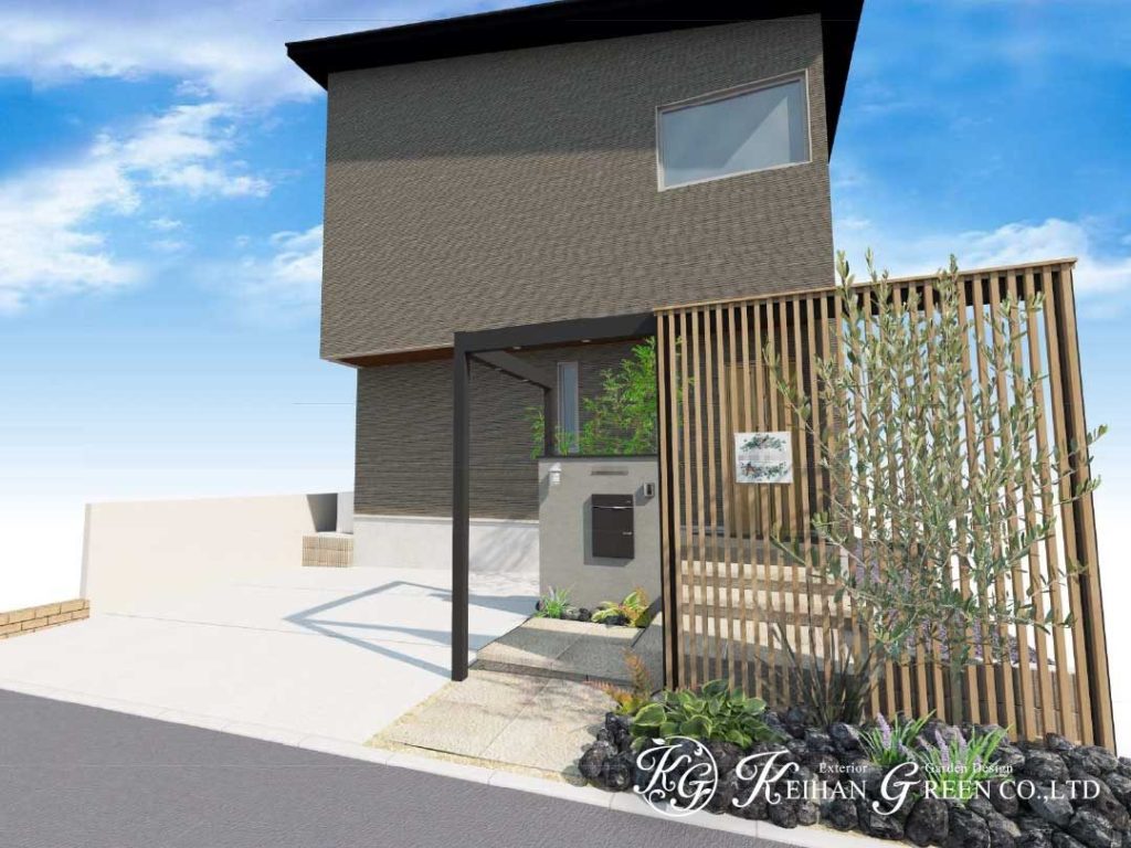 Gスクリーンを玄関前の目かくしに