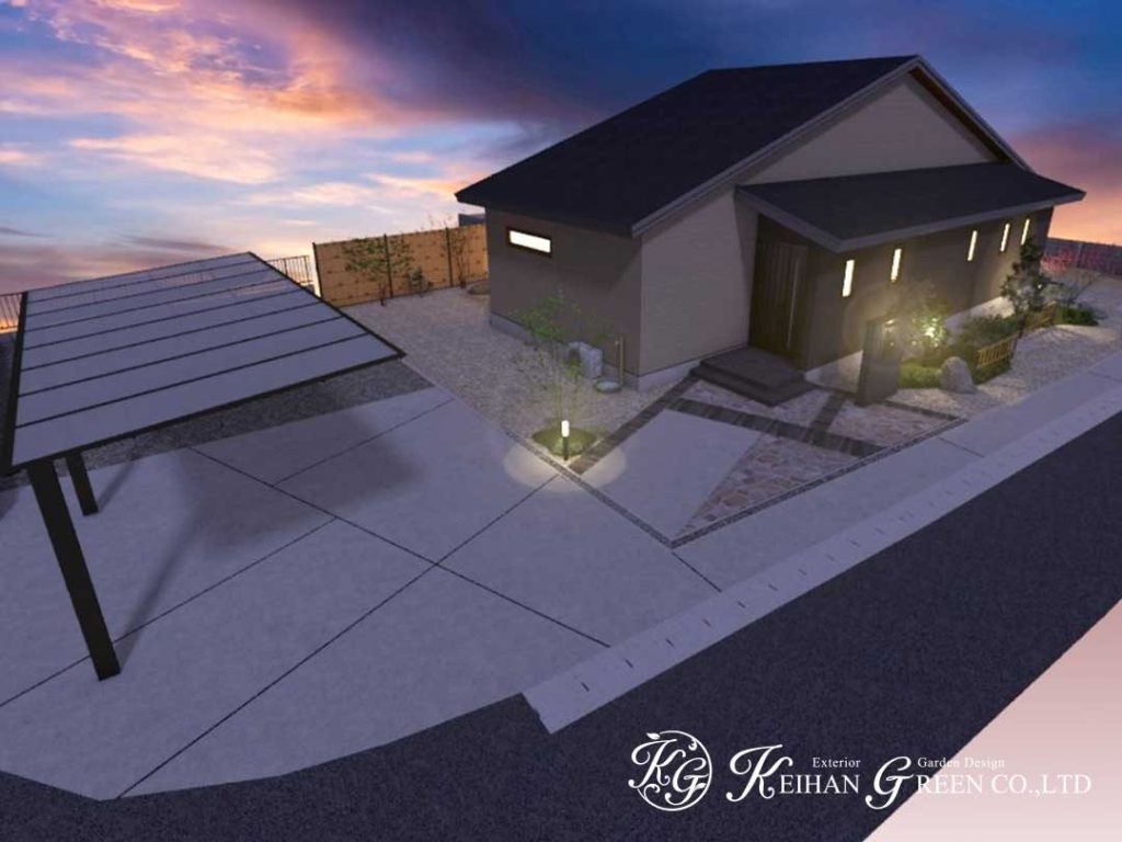 モダンな平屋建てに似合う和モダン外構