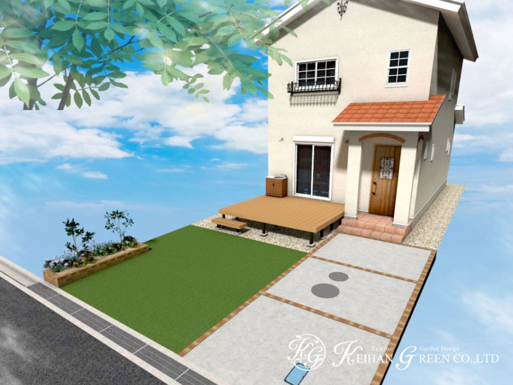 レンガがアクセントになっている大人かわいいオープン外構