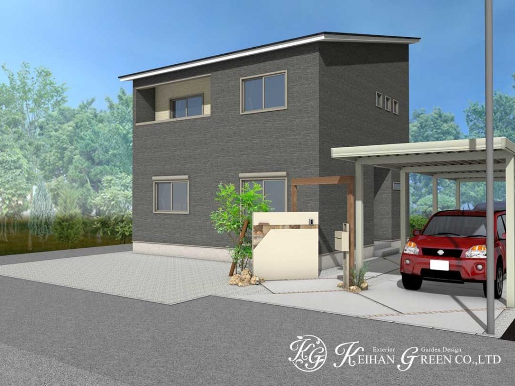 目隠しも兼ねたナチュラルな色調の門柱