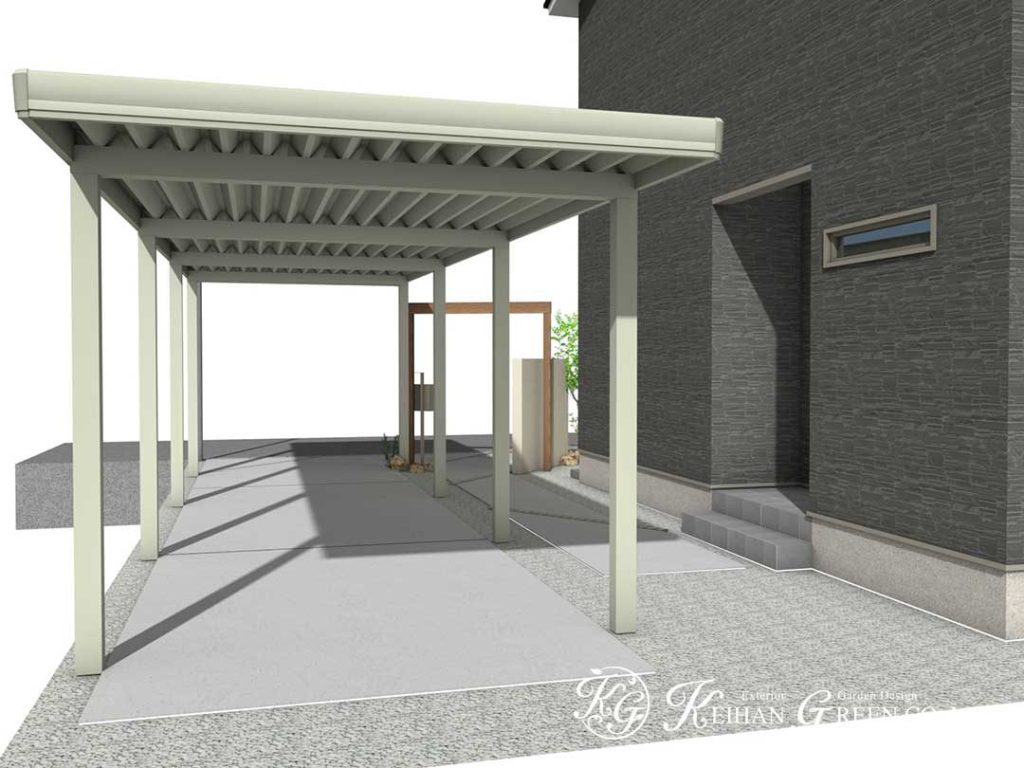 目隠しも兼ねたナチュラルな色調の門柱