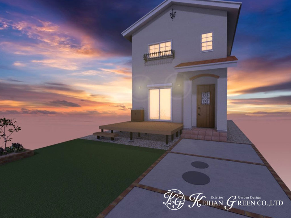 レンガがアクセントになっている大人かわいいオープン外構