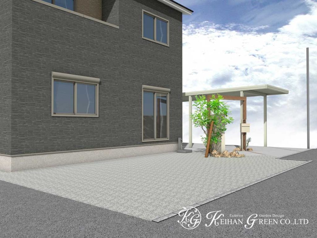 目隠しも兼ねたナチュラルな色調の門柱