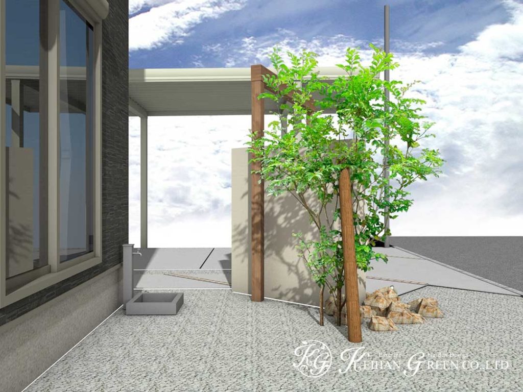 目隠しも兼ねたナチュラルな色調の門柱