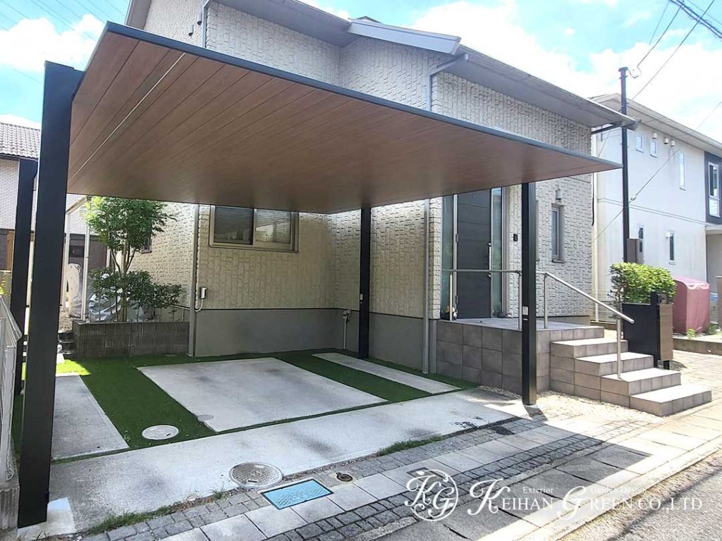 木目調とブラックでモダンな外まわりにリフォーム　大津市