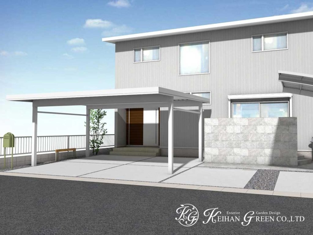 流紋柄がおしゃれなタイルを使ったファサード