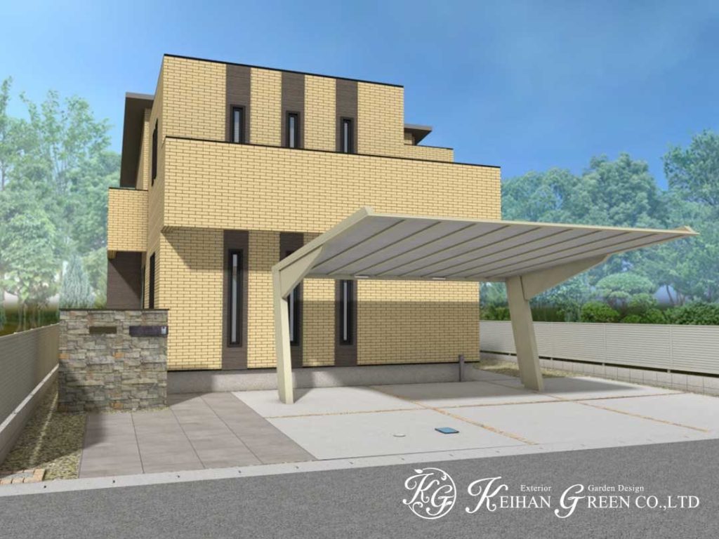 天然石の風合いがおしゃれな門柱