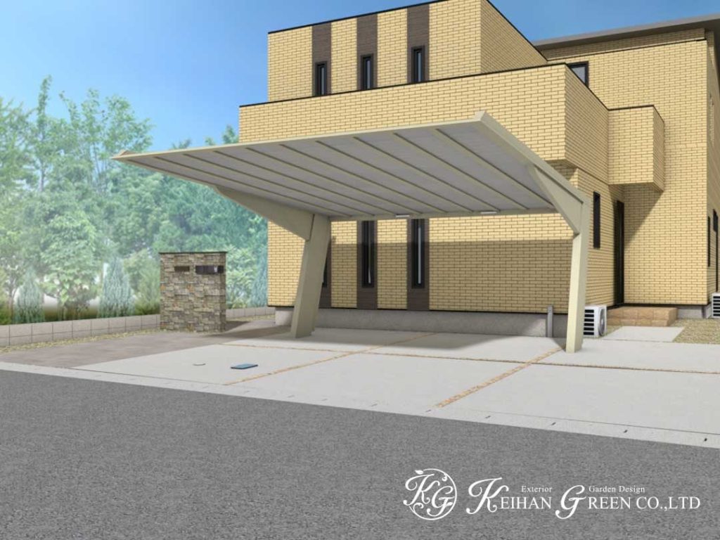 天然石の風合いがおしゃれな門柱