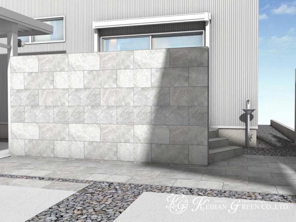 流紋柄がおしゃれなタイルを使ったファサード