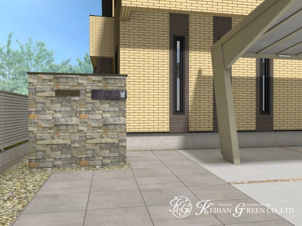 天然石の風合いがおしゃれな門柱