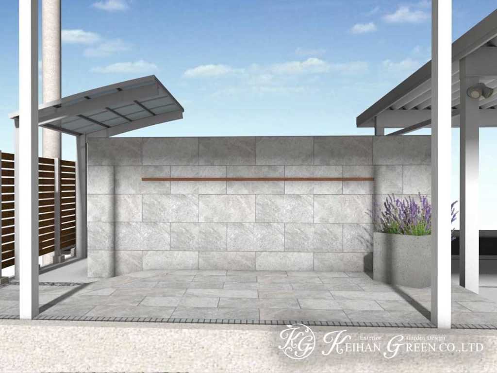 流紋柄がおしゃれなタイルを使ったファサード