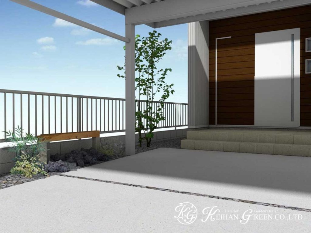 流紋柄がおしゃれなタイルを使ったファサード