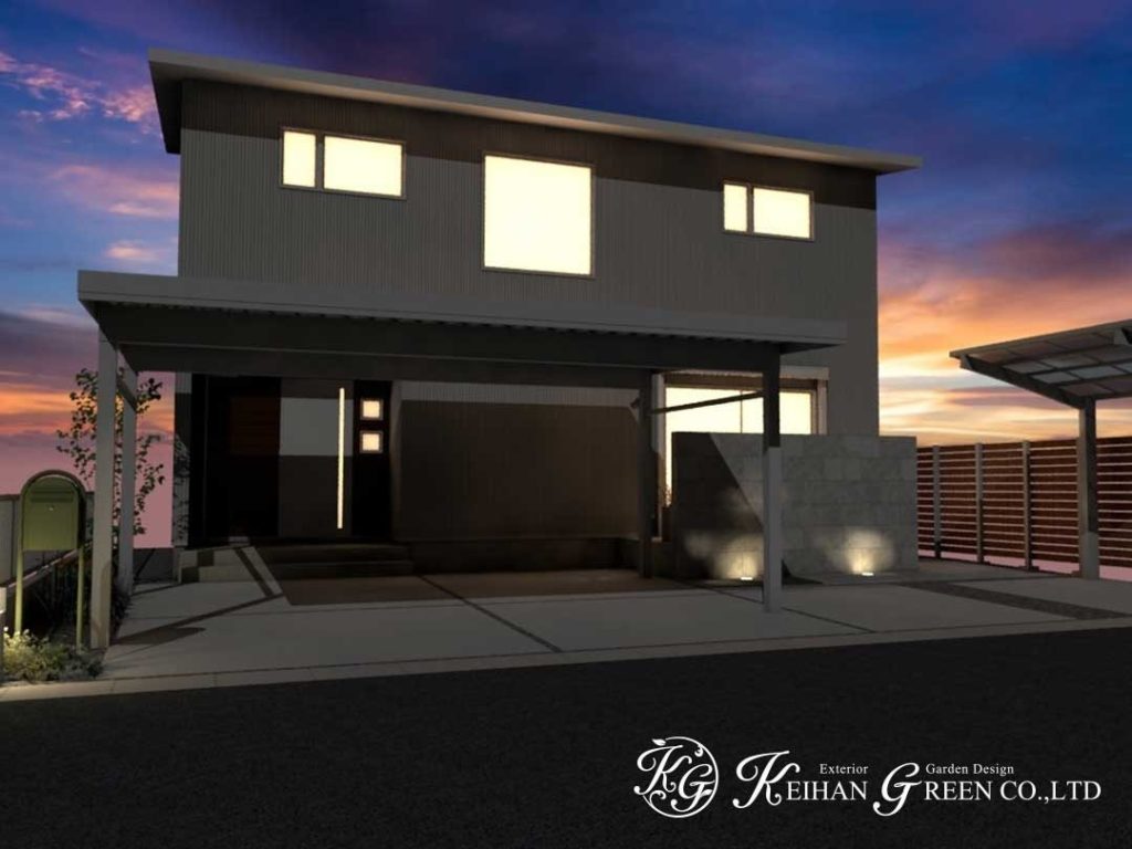 流紋柄がおしゃれなタイルを使ったファサード