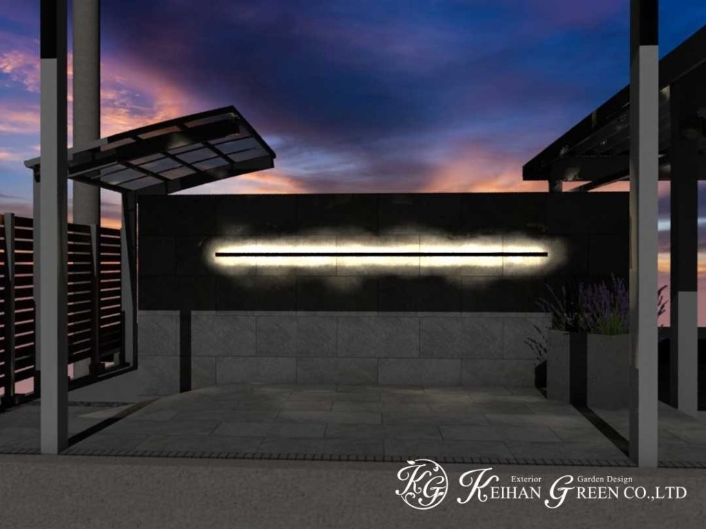 流紋柄がおしゃれなタイルを使ったファサード