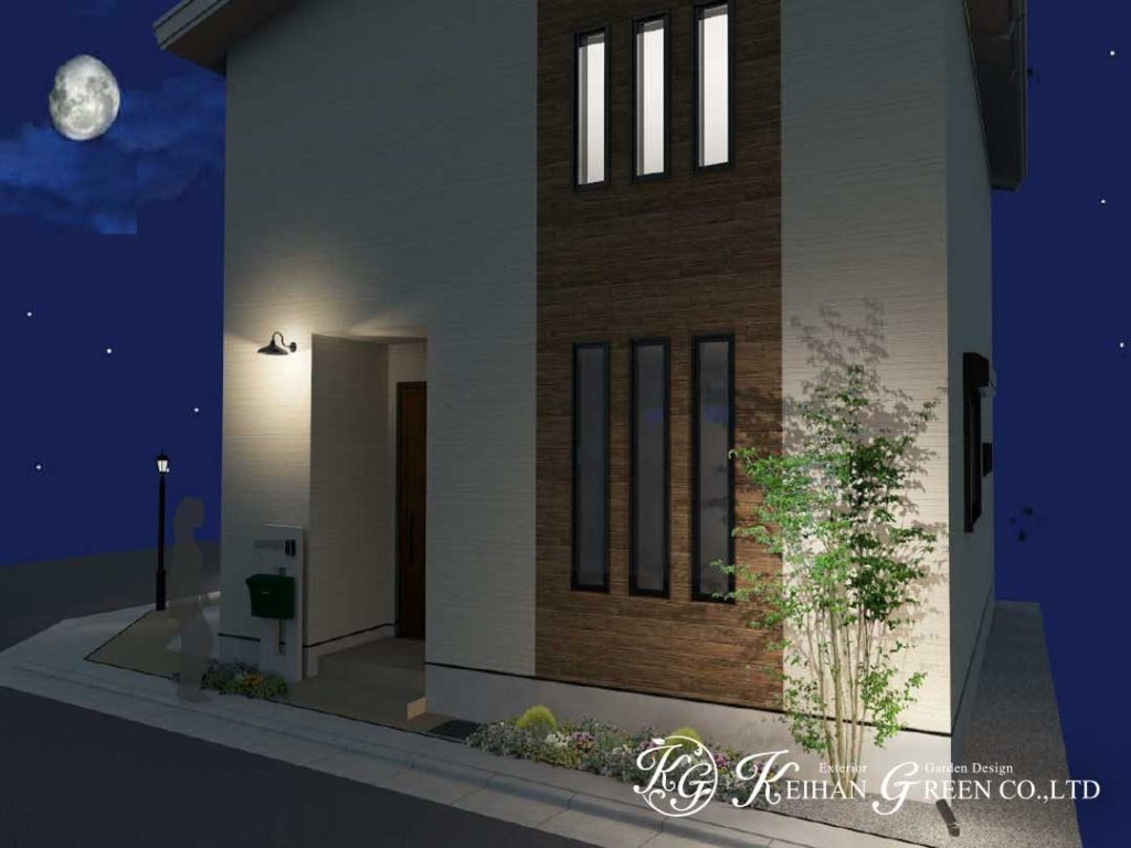 白を基調にしたやさしい雰囲気のオープン外構