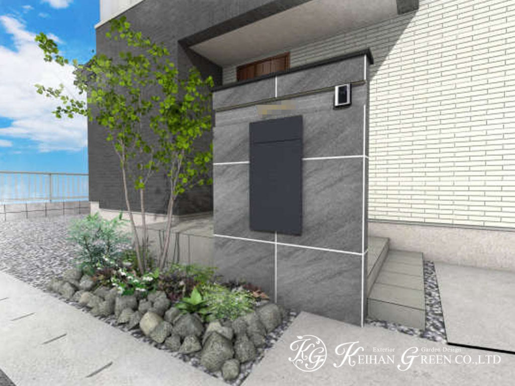 上品でモダンなグレートーンの門柱